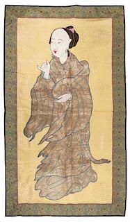 A Chinese Embroidered Silk Panel Height 58 3/4 x width 33 3/4 inches.