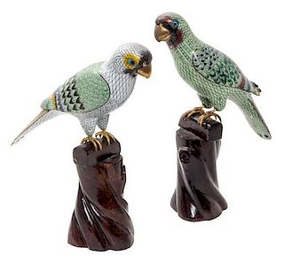 A Pair of Cloisonne Enamel Figure of Birds Length 8 1/2 inches.