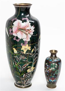 Two Japanese Cloisonne Vases Height of taller 18 1/2 inches.