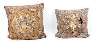 A Pair of Indian Embroidered Pillows Width 19 inches.
