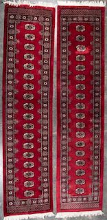 * Two Bokhara Wool Runners Length of first 10 feet 5 inches.
