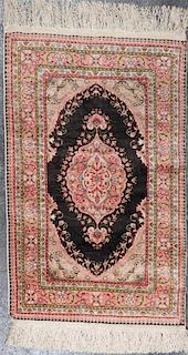 * A Persian Silk and Wool Mat 3 feet 1 inch x 1 foot 11 inches.