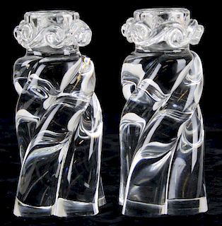 pair of signed Baccarat crystal "Alladin Swirl" candlesticks 6" x 3"