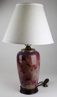 contemporary Chinese flambe table lamp, ht 14”, overall ht 28”