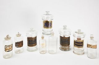 Nine Blown Apothecary Containers