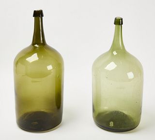 Two Green Blown Glass Jars