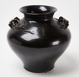 Black Vase with Lizards