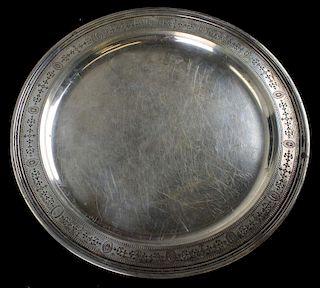 Sterling silver platter. Neo Classical motif with vases. Marked on bottom "Tiffany & Co 20188B Maker