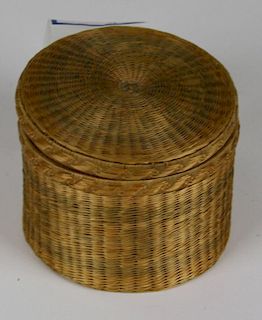 early 20th c NW Coast pine needle basket w/ fine twill weave, ht 2.5”, dia 3” early 20th c NW Coast