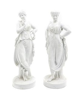 A Pair of KPM Bisque Porcelain Figures, Height 18 inches.