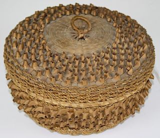 early 20th c Penobscot porcupine basket w/ looped decoration, ht 5”,  dia 8.5”early 20th c Penobscot