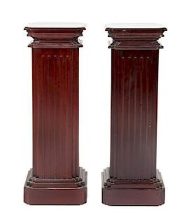 A Pair of English Carved Mahogany Pedestal, Height 40 inches.