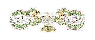 A Collection of Four French Porcelain Dinner Plates and a Footed Bowl, Height of last 8 1/4 x length 12 inches.