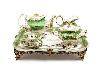 A Sixteen Piece Old Paris Porcelain Tea Service, Length of last 18 1/2 x width 16 7/8 inches.
