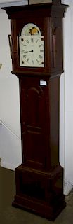 Grandfather clock, Howard Miller cherry case, moon phase brass works, early style. 82½"h.