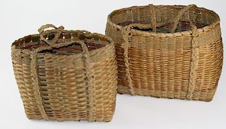 2 Nearly 20th c NE Woodlands handbag baskets, ht 9.5”2 Nearly 20th c NE Woodlands handbag baskets, h