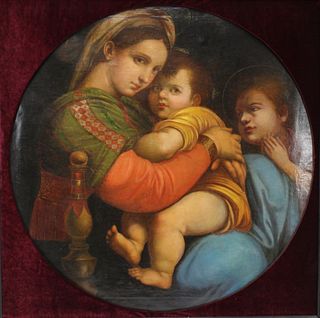 UNSIGNED. Oil on Canvas. Madonna & Two Children.