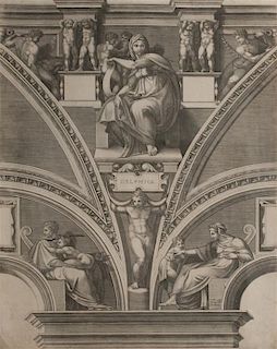 After Giorgio Ghisi, (Italian, 1520-1582), Two engravings from Series of Prophets and Sibyls in the Sistine Chapel: Delphic, Eze