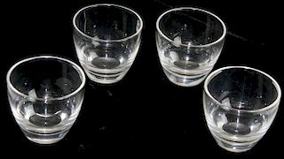 set of 4 Steuben rocks glasses, ht 3”, dia 3.5”