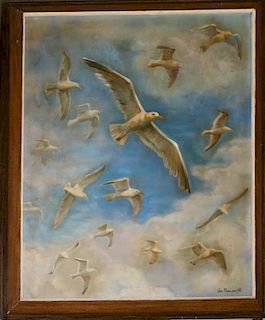 Joseph Mueller (American 1924-2007) Sea gulls  on the wing  o/c  40 x 30"