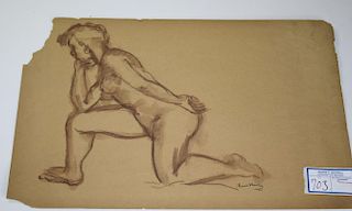 Frank Kleinholz (American 1901-1987) Study of a nude ink on paper 12 x 18"