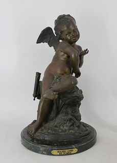 (2) FOMILE Signed Bronze Cupid Sculptures.