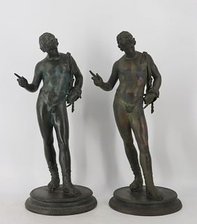 (2) Grand Tour Bronze Narcissus Sculptures.