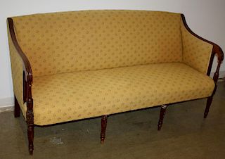 Sheraton style reeded leg sofa, length 5' 10”