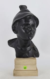 ILLEGIBLY. Signed Bronze Bust Of A Boy.