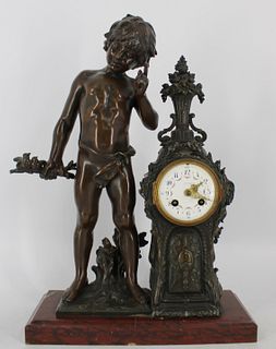 Antique Patinated Metal Figural Clock.
