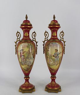 A Pair Of Sevres Hand Painted Bronze Mounted