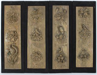 Four Decorative Bronze Panels of Birds & Flowers