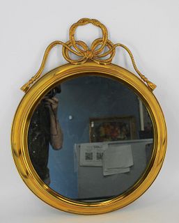 Antique French Brass Mirror With Rope & Tassel