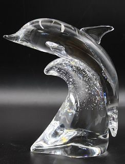 Steuben Signed Glass Dolphin With Box.