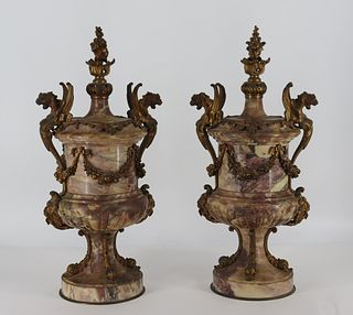 A Fine Pair Of Bronze Mounted Marble Castelettes
