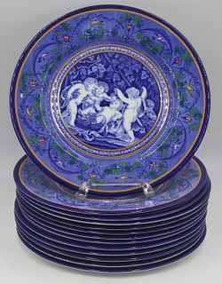 (13)  Adderleys Ltd. Blue and White Dinner Plates.