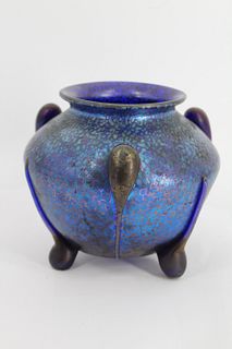 Loetz Art Glass Electric Blue Vase with Three Feet