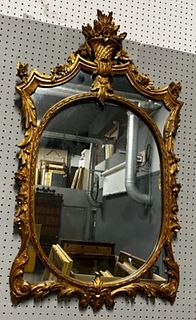 Carved & Gilt Mirror With Floral Urn Crown