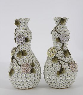 Pair of Meissen Style Schneeballen Vases.
