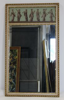 Vintage Hand Painted Giltwood Trumeau Style Mirror
