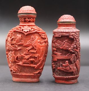 (2) Signed Chinese Cinnabar Style? Snuff Bottles.