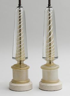 PAIR OF MURANO GLASS OBELISK LAMPS
