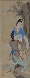 Signed Chinese Painting of Robed Beauties.