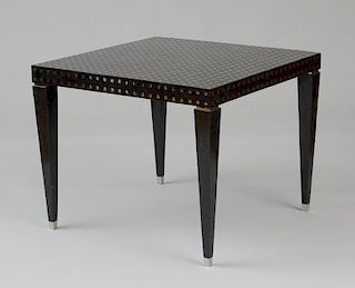 BLACK MARBLE AND CHROME VENEERED SQUARE TABLE