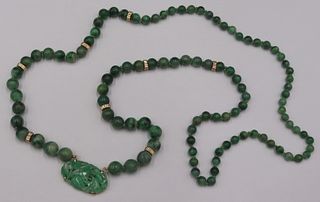 JEWELRY. 14kt Gold and Jade Beaded Necklace.