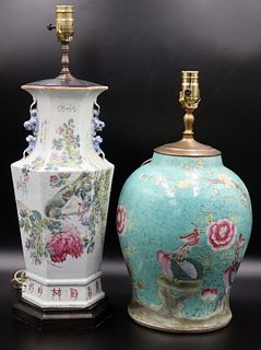 (2) Chinese Enamel Decorated Porcelain Lamps.