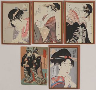 (5) Japanese Prints Inc. Toyokuni III and Utamaro.
