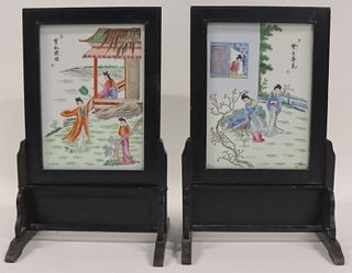 Pair of Signed Chinese Enamel Plaques as Table