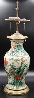 Chinese Famille Verte Baluster Vase as a Lamp.