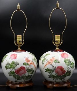 Pair of Chinese 'Birds and Flowers' Vases as Lamps